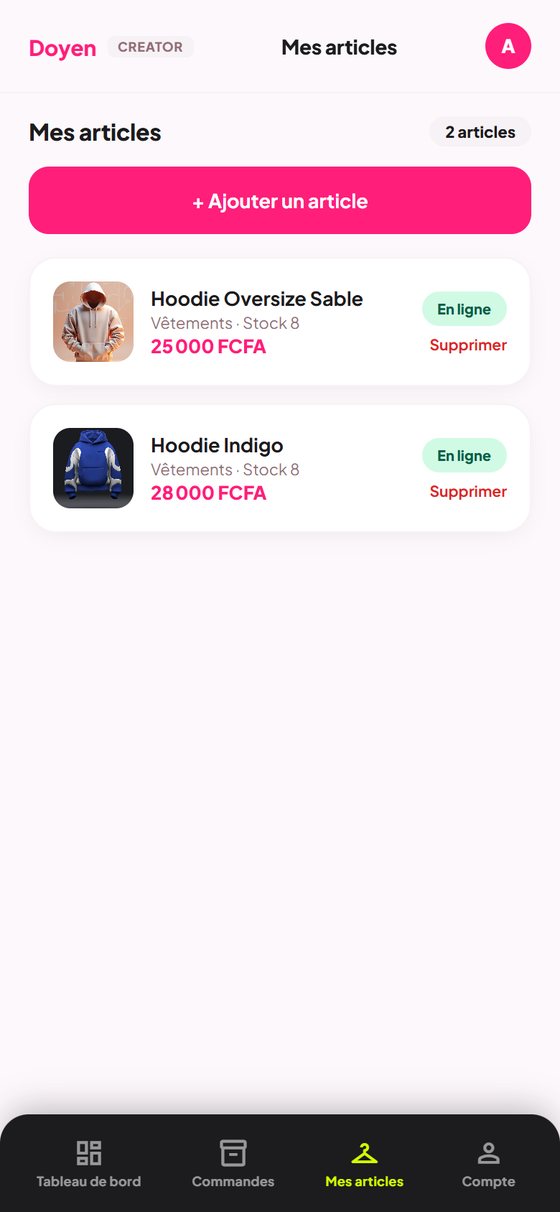 Les articles dans l'espace créateur
